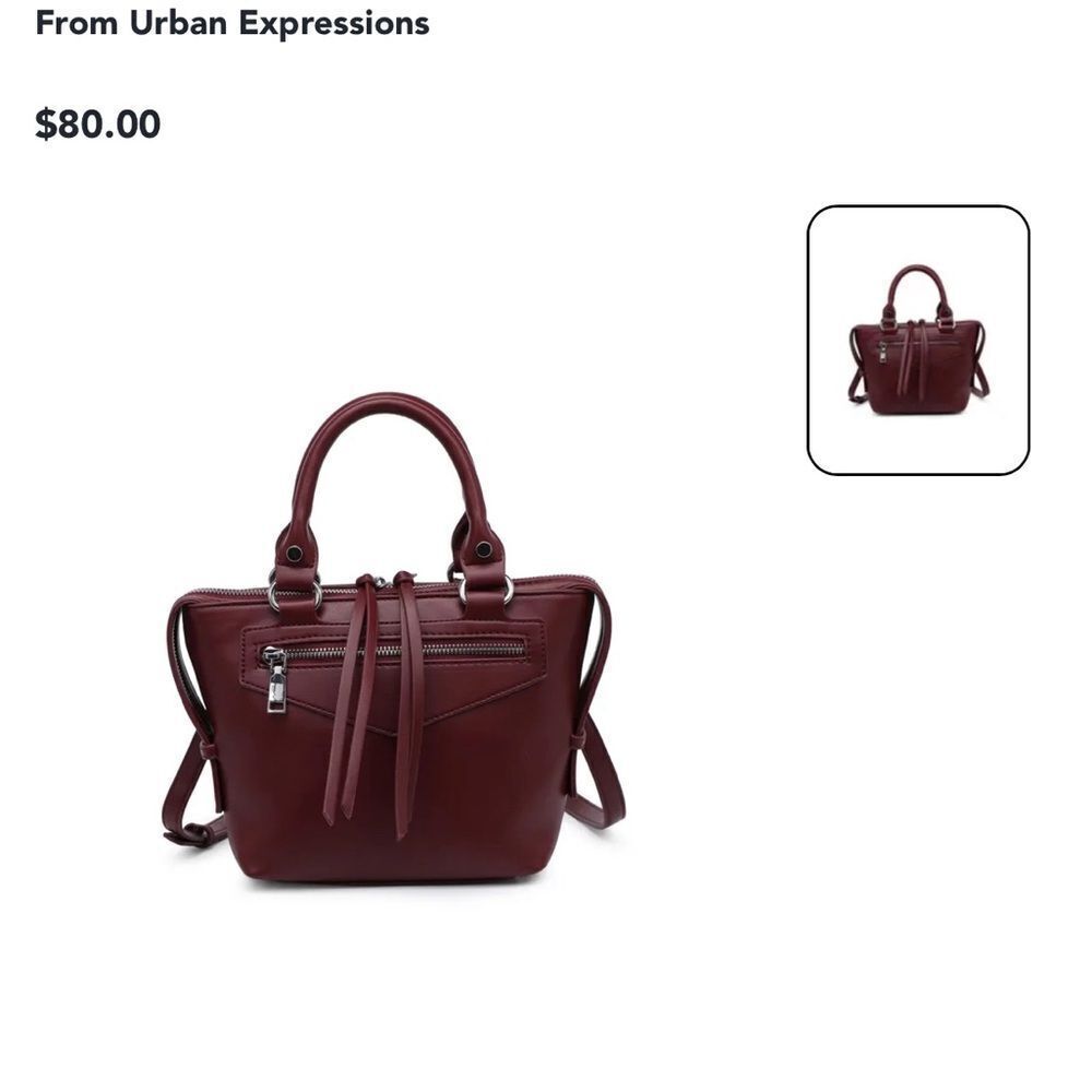 Urban Expressions Abbie Top Handle Cross Body Bag Soft Faux Leather burgundy NWT - Picture 5 of 5